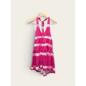 Poof New York Pink Tie Dye Halter Tank Top Flowy Tiered Sleeveless Large NWT